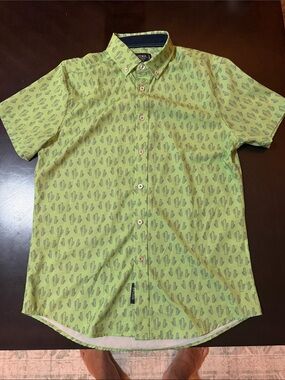 Heritage Short-Sleeve Light Green Cactus Print Button-Down Shirt